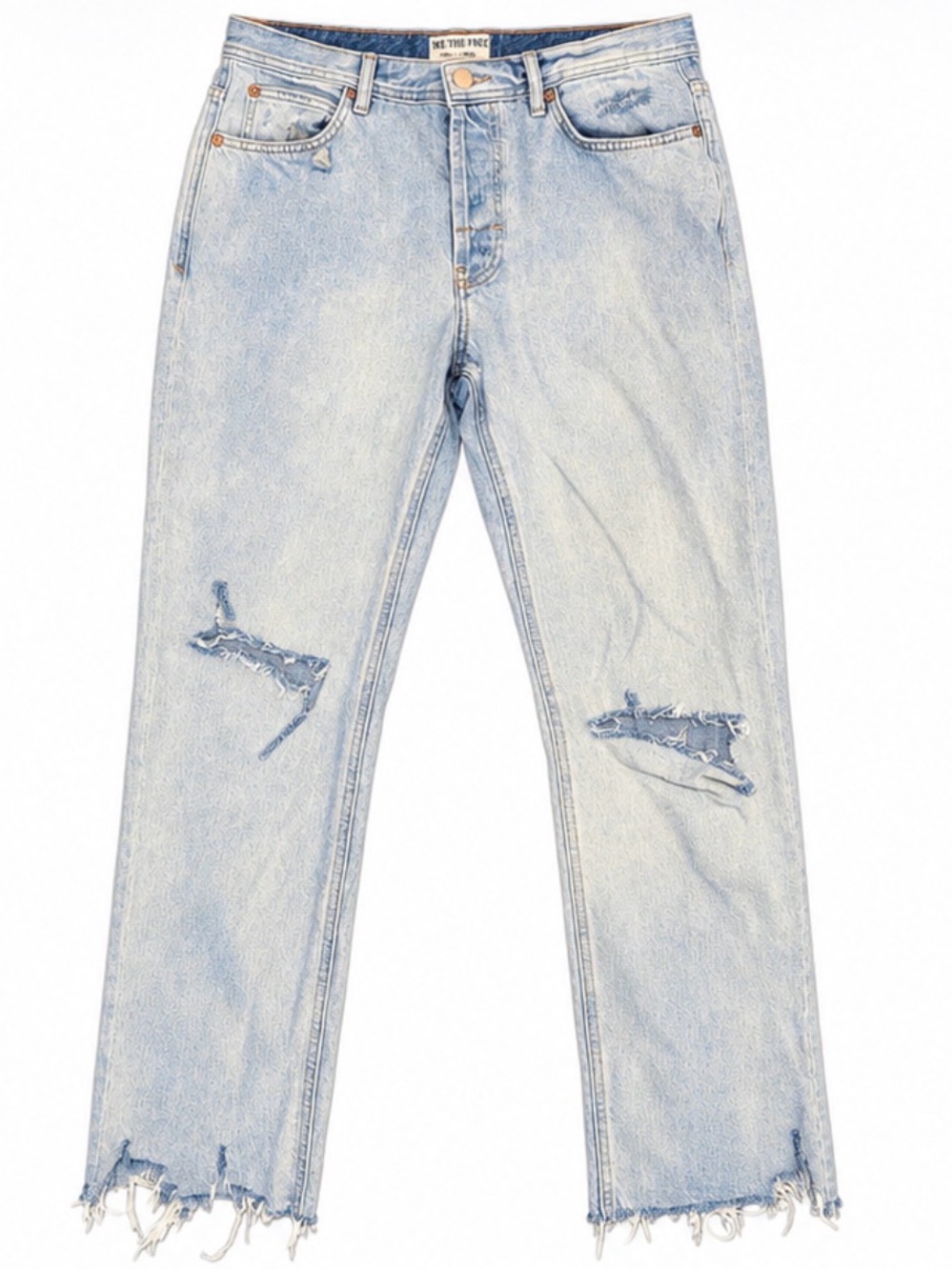 We The Free Free People Distressed Straight Jeans Size 30 Light Wash Raw Hem